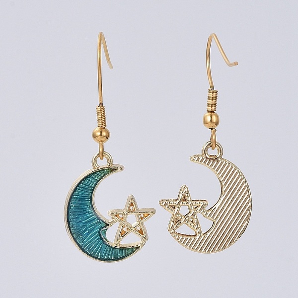 

PandaHall Dangle Earrings, with Alloy Enamel Pendants and 304 Stainless Steel Earring Hooks, Moon with Star, Golden, 38~40mm, Pin: 0.6mm..., Green