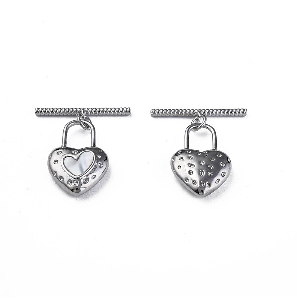 

PandaHall Brass Toggle Clasps, with Natural Shell, Nickel Free, Heart, Platinum, 27mm, Hole: 1.2mm Brass Heart