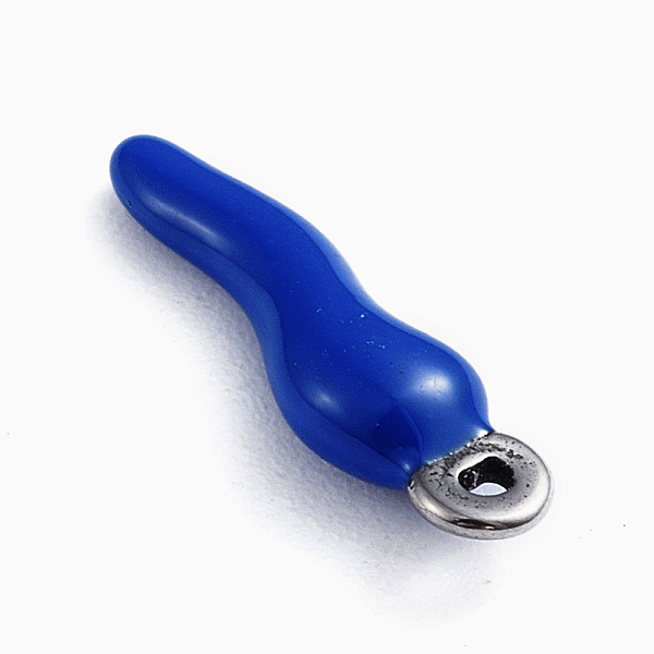 

PandaHall 304 Stainless Steel Pendants, Enamelled Sequins, Horn of Plenty/Italian Horn Cornicello Charms, Stainless Steel Color, Blue...