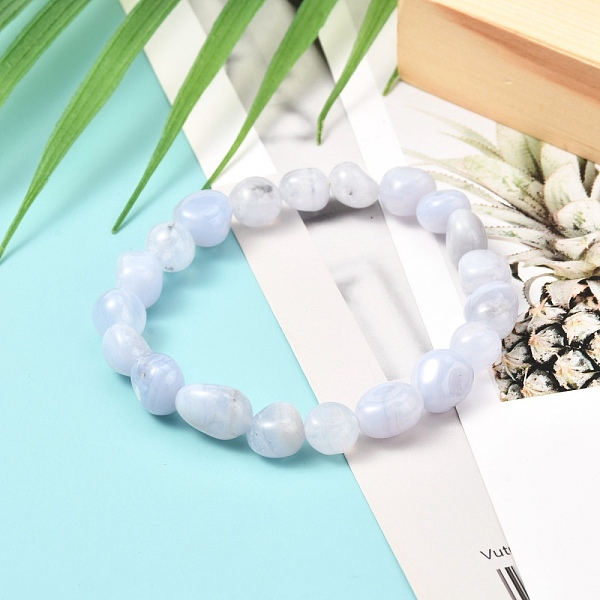 

PandaHall Natural Blue Lace Agate Beaded Stretch Bracelet, Inner Diameter: 2-1/8~2-1/4 inch(5.5~5.8cm) Blue Lace Agate