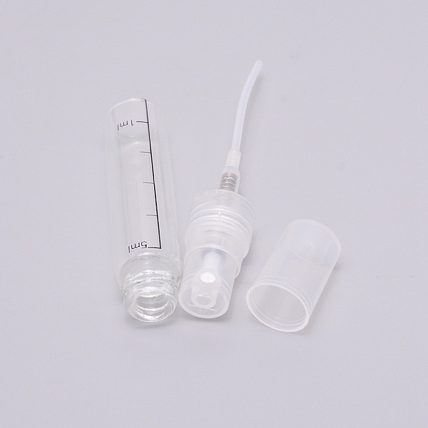 

PandaHall Empty Portable Glass Spray Bottles, Fine Mist Atomizer, with Plastic Dust Cap, Refillable Bottle, Clear, 14x76mm, Capacity: 5ml...