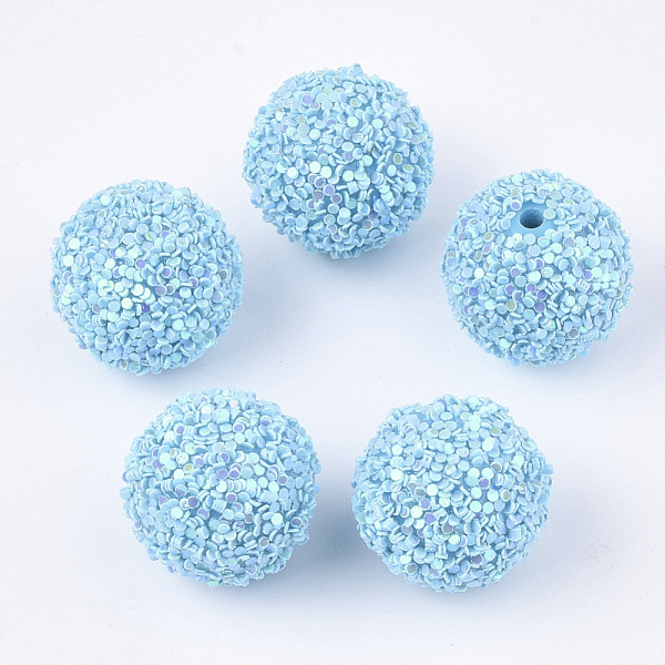 

PandaHall Acrylic Beads, Glitter Beads,with Sequins/Paillette, Round, Light Sky Blue, 12x11mm, Hole: 2mm Acrylic Round Blue
