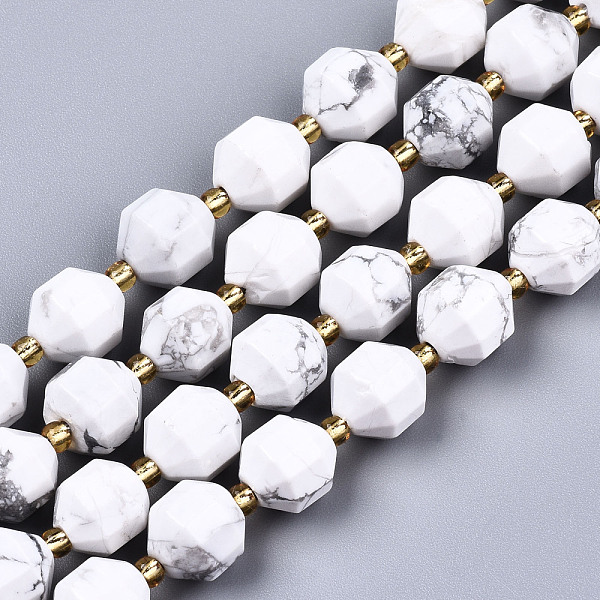 

PandaHall Natural Howlite Beads Strands, Faceted, with Seed Beads, Round, 10x9.5mm, Hole: 1.2mm, about 32~33pcs/strand, 14.96 inch~15.16...
