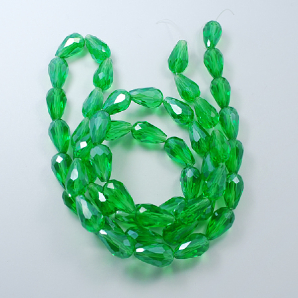 

PandaHall Electroplate Glass Beads Strands, Pearl Luster Plated, Faceted, Drop, Green, 15x10mm, Hole: 1.5mm, about 44~48pcs/strand...