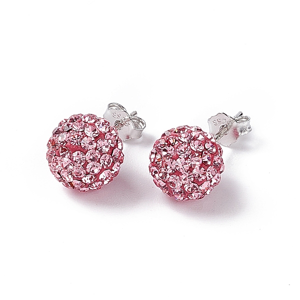 PandaHall Gifts for Her Valentines Day 925 Sterling Silver Austrian Crystal Rhinestone Ball Stud Earrings for Girl, Round, 223_Light Rose...