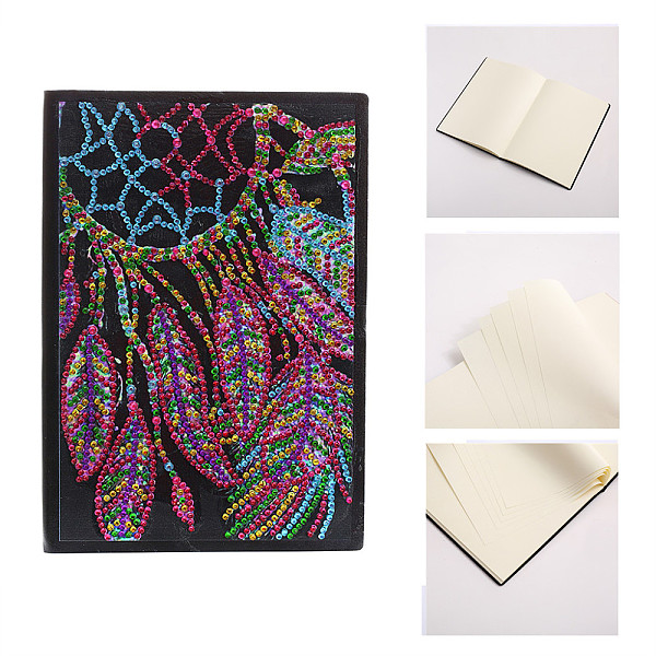 PandaHall DIY Christmas Theme Diamond Painting Notebook Kits, including PU Leather Book, Resin Rhinestones, Pen, Tray Plate and Glue Clay...