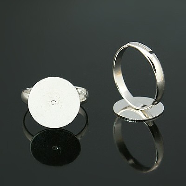 

PandaHall Brass Pad Ring Bases, Lead Free and Cadmium Free, Adjustable, Silver Color Plated, 14mm Brass