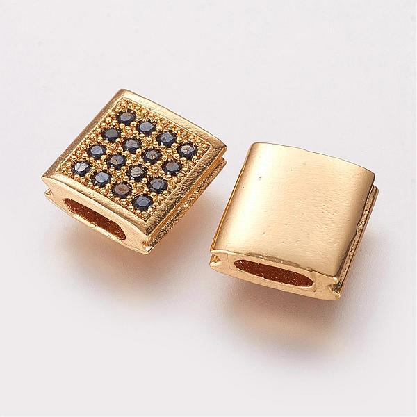 

PandaHall Brass Micro Pave Cubic Zirconia Beads, Square, Golden, 9x9x3.5mm, Hole: 2x5mm Brass+Cubic Zirconia Square Black