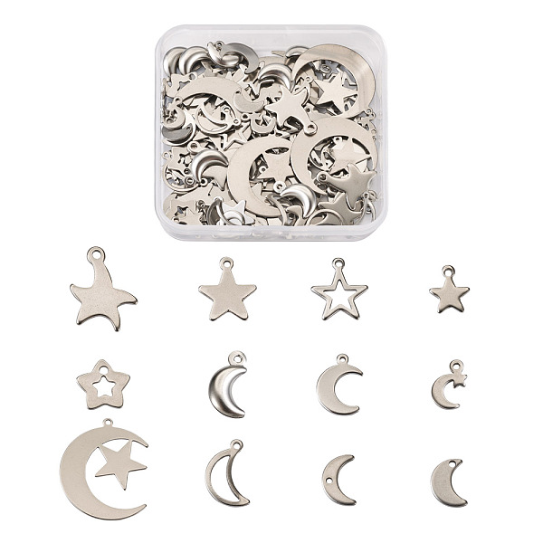 

PandaHall 304 & 201 Stainless Steel Pendants, Mixed Shapes, Stainless Steel Color, 120pcs/box 304 Stainless Steel Mixed Shapes