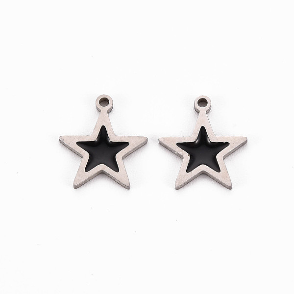 

PandaHall 304 Stainless Steel Enamel Charms, Stainless Steel Color, Star, Black, 11.5x10x1mm, Hole: 1mm Stainless Steel+Enamel Star Black