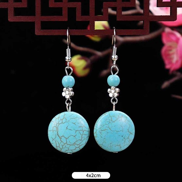 

PandaHall Turquoise Dangle Earrings for Women, Round Alloy Round Green