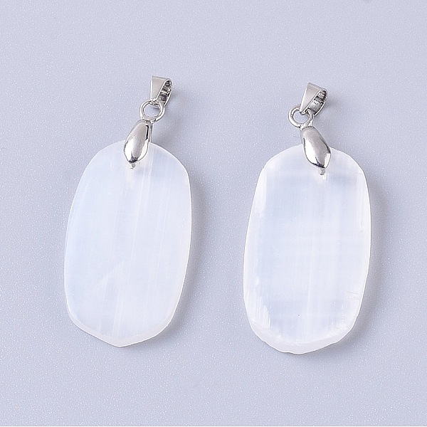 

PandaHall Natural Calcite Pendants, with Platinum Plated Brass Findings, Oval, White, 31~32x17.5x3~4mm, Hole: 3.5x4mm Calcite Oval White