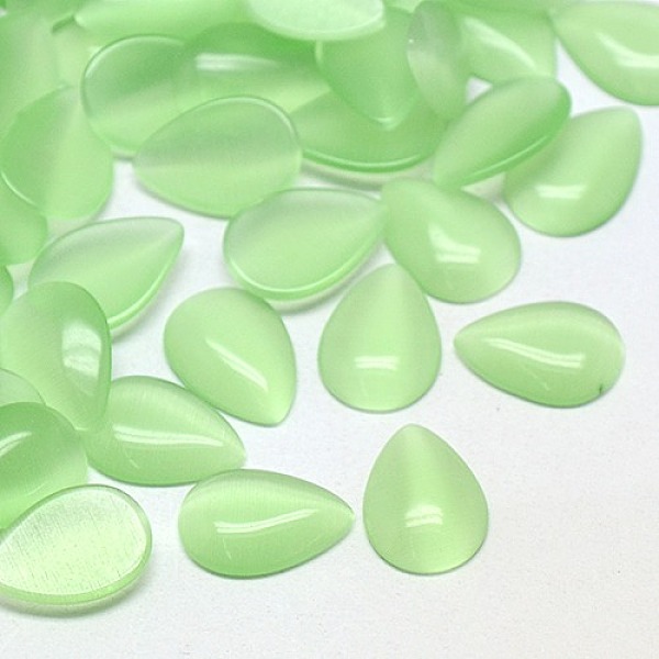

PandaHall Cat Eye Cabochons, teardrop, Pale Green, 18x13x3mm Glass Teardrop Green
