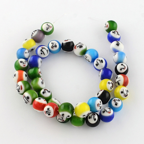 

PandaHall Round Handmade Lampwork Bead Strands, with Face Pattern, Mixed Color, 10mm, Hole: 1.5mm, about 39pcs/strand, 14.3 inch Lampwork..., Multicolor