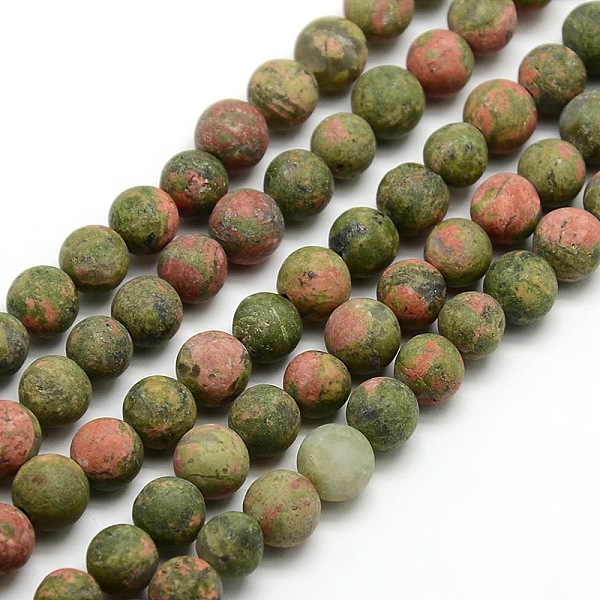 

PandaHall Natural Frosted Unakite Round Bead Strands, 4mm, Hole: 1mm, about 93~96pcs/strand, 14.9~15.6 inch Unakite Round