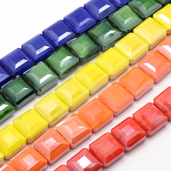 

PandaHall Pearl Luster Plated Glass Bead Strands, Faceted Square, Mixed Color, 13x13x7mm, Hole: 1mm, about 22pcs/strand, 11 inch Glass..., Multicolor
