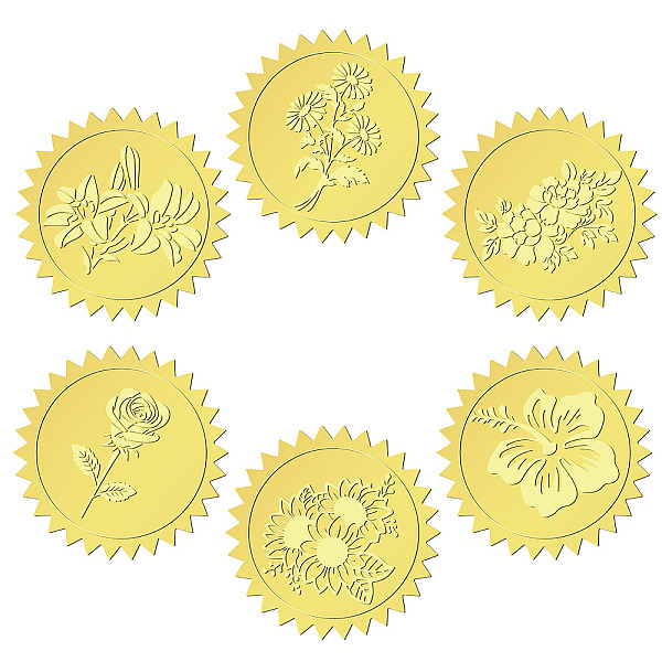 

PandaHall 6 Patterns Aluminium-foil Paper Adhesive Embossed Stickers, For Envelope Seal, Flower, 165x211mm, Stickers: 50mm, 12 sheets/set...