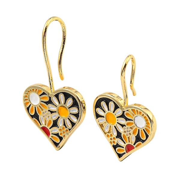 

PandaHall Rack Plating Brass Heart with Flower Dangle Earrings with Enamel, Cadmium Free & Lead Free, Real 18K Gold Plated, 25x16mm Brass..., Black