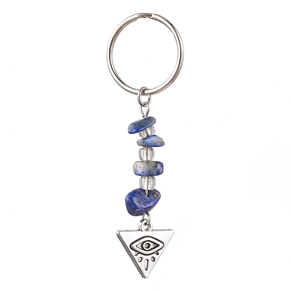 

PandaHall Tibetan Style Alloy Keychain, with Natural Lapis Lazuli Beads and Iron Split Key Rings, Evil Eye with Triangle, Triangle, 6.4cm...