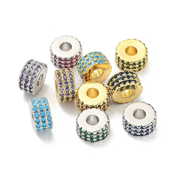 

PandaHall Rack Plating Brass with Cubic Zirconia Beads, Long-Lasting Plated, Lead Free & Cadmium Free, Flat Round, Real 18K Gold..., Multicolor