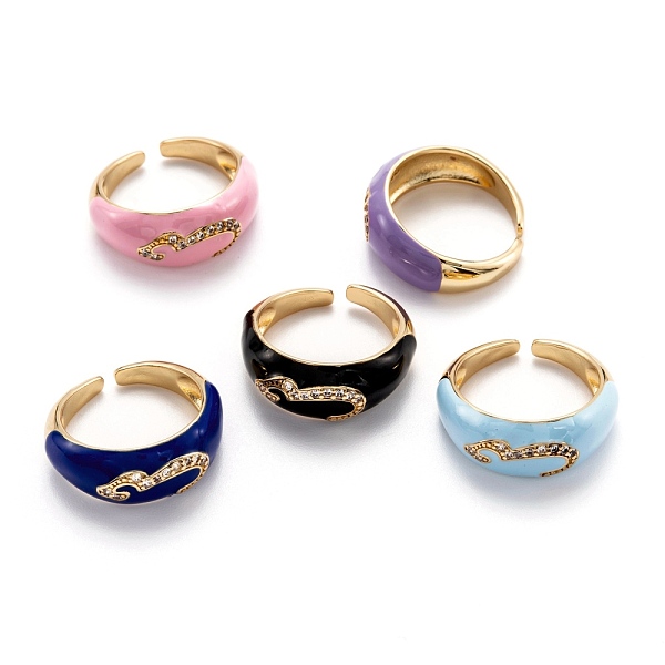 PandaHall Brass Brass Micro Pave Cubic Zirconia Cuff Rings, Number 3 with Enamel, Open Rings, Wide Band Rings, Long-Lasting Plated, Mixed...