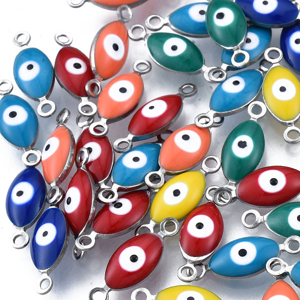 

PandaHall 304 Stainless Steel Enamel Connector Charms, Stainless Steel Color, Horse Eye, Mixed Color, 14.5x5x3mm, Hole: 1.2mm 304 Stainless..., Multicolor