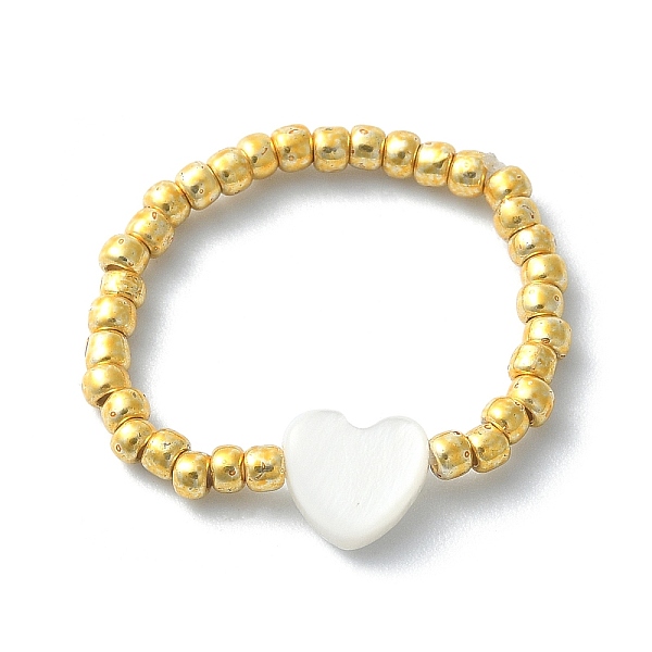

PandaHall Natural Shell & TOHO Round Seed Braided Bead Style Finger Ring, Heart, Inner Diameter: 16mm, Heart: 6.5x6mm Shell Heart