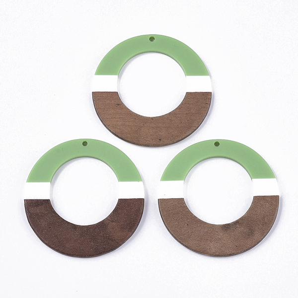 

PandaHall Resin & Walnut Wood Pendants, Tri-color, Flat Round, Light Green, 49x3~3.5mm, Hole: 2mm Resin+Wood Flat Round