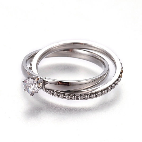 

PandaHall 304 Stainless Steel Finger Rings, with Cubic Zirconia, Stainless Steel Color, Size 6~9, 16~19mm Stainless Steel+Cubic Zirconia..., Clear