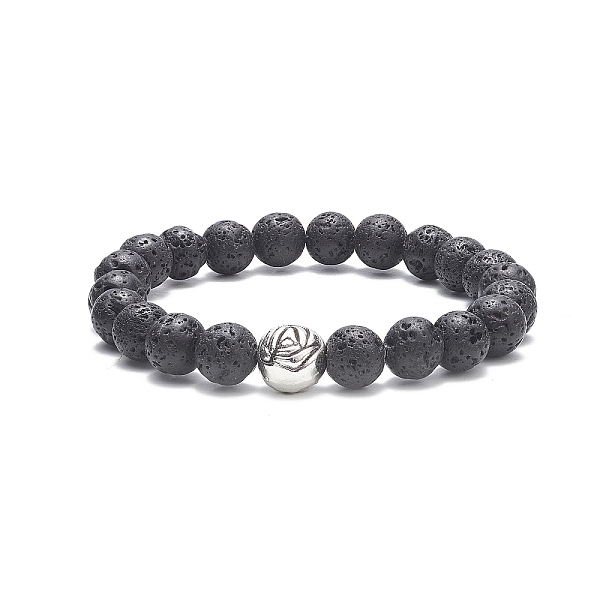 

PandaHall Natural Lava Rock & Alloy Rose Beaded Stretch Bracelets, Inner Diameter: 2 inch(5.15cm) Lava Rock