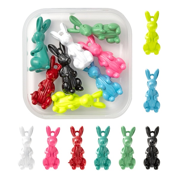 

PandaHall 8Pcs 8 Colors Spray Painted Brass Pendants, Rabbit, Mixed Color, 19.5x8x8mm, Hole: 1.5mm, 1pc/color Brass Rabbit Multicolor