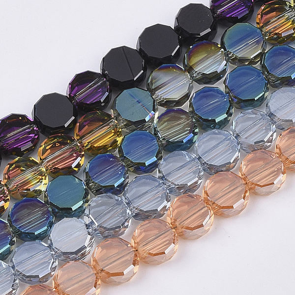 

PandaHall Electroplate Glass Beads Strands, Faceted, Flat Round, Mixed Color, 6x3mm, Hole: 1.2mm, about 100pcs/Strand, 22.05 inch(56cm)..., Multicolor