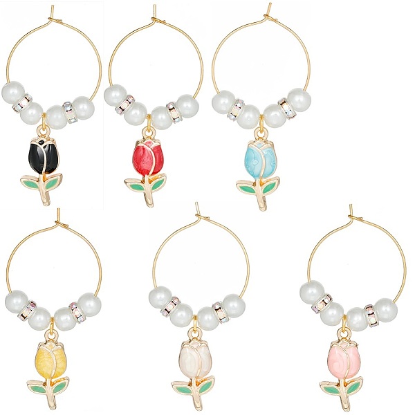 

PandaHall Alloy Enamel Pendants Wine Glass Charms, Goblet Marker, with Brass Wine Glass Charm Rings, Flower, Mixed Color, 53mm, 12pcs/set..., Multicolor