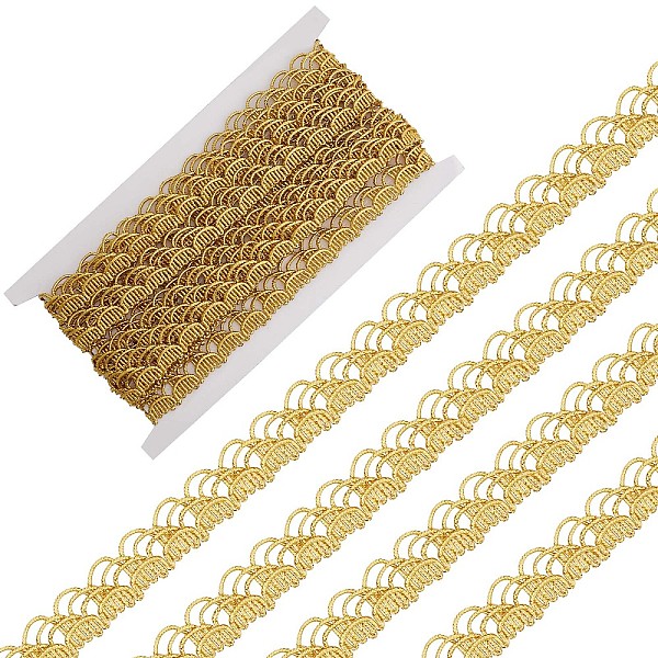 

PandaHall Wavy Metallic Polyester Ribbon, Garment Accessory, Gold, 7/8 inch(22mm), about 5 yards/roll Polyester Gold