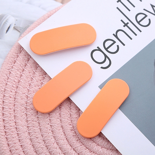 

PandaHall Frosted Plastic Snap Hair Clips, with Metal Clip, for Women and Girls, Rounded Rectangle, Light Salmon, 56x20mm Plastic