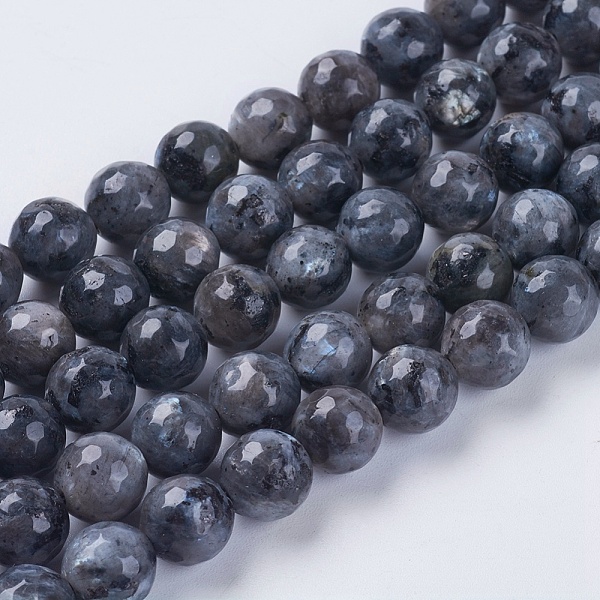 

PandaHall Natural Larvikite Beads Strands, Faceted, Round, 8mm, Hole: 1mm, about 46pcs/strand, 15.75 inch Larvikite Round Gray
