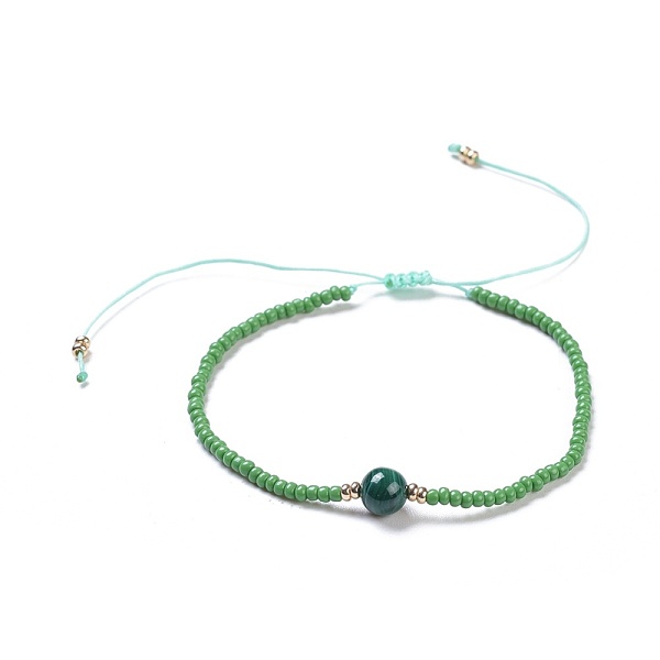 

PandaHall Nylon Thread Braided Beads Bracelets, with Seed Beads and Synthetic Malachite, 1-3/4 inch~3-1/8 inch(4.5~8cm) Malachite