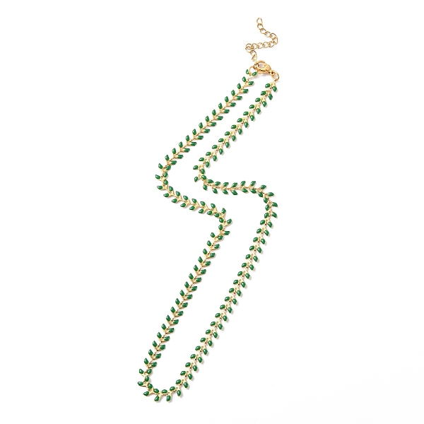 

PandaHall Enamel Ear of Wheat Link Chain Necklace, Vacuum Plating 304 Stainless Steel Jewelry for Women, Sea Green, 17-1/2~17-5/8 inch...