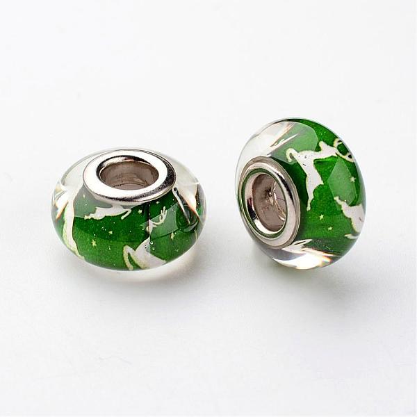 

PandaHall Large Hole Rondelle Resin European Beads, with Platinum Tone Brass Double Cores, Christmas, Green, 14x8mm, Hole: 5mm Resin+Brass...