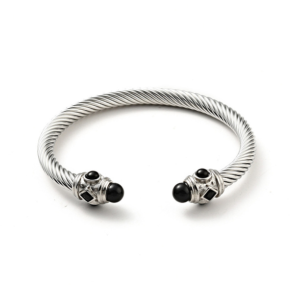 

PandaHall 304 Stainless Steel Twist Rope Shape Open Cuff Bangle, Rhinestone & Resin Jewelry for Women, Stainless Steel Color, Black, Inner...
