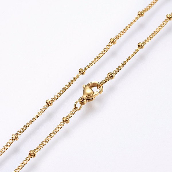 304 Stainless Steel Chain Necklaces, with Lobster Claw Clasps, Golden, 17.7 inch(45cm), 1.4x0.4mm, beads: 2.3x1.2mm