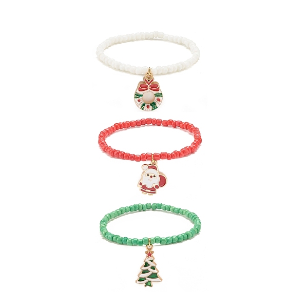 

PandaHall 3Pcs 3 Style Glass Seed Stretch Bracelets Set, Christmas Tree & Santa Claus & Wreath Alloy Charm Bracelets with Enamel for Women..., Multicolor