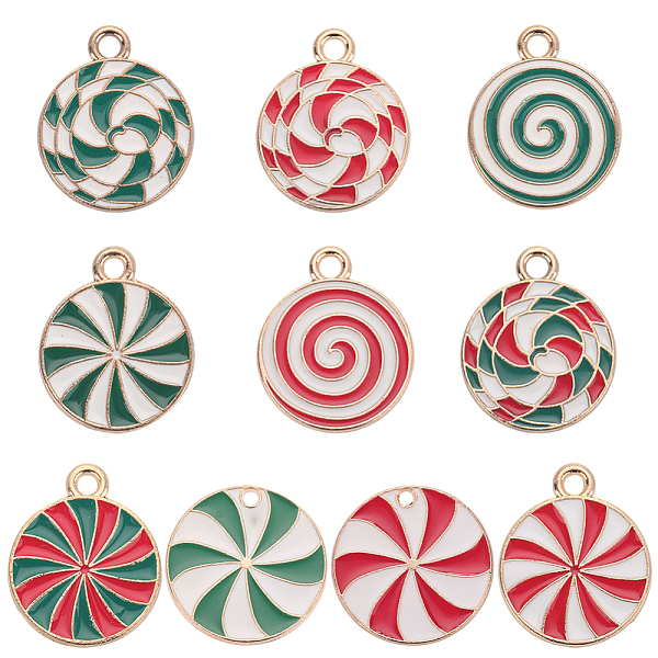 

PandaHall SUNNYCLUE 40Pcs 10 Style Christmas Themed Alloy Enamel Pendants, Golden, Flat Round with Vortex Pattern, Mixed Color..., Multicolor