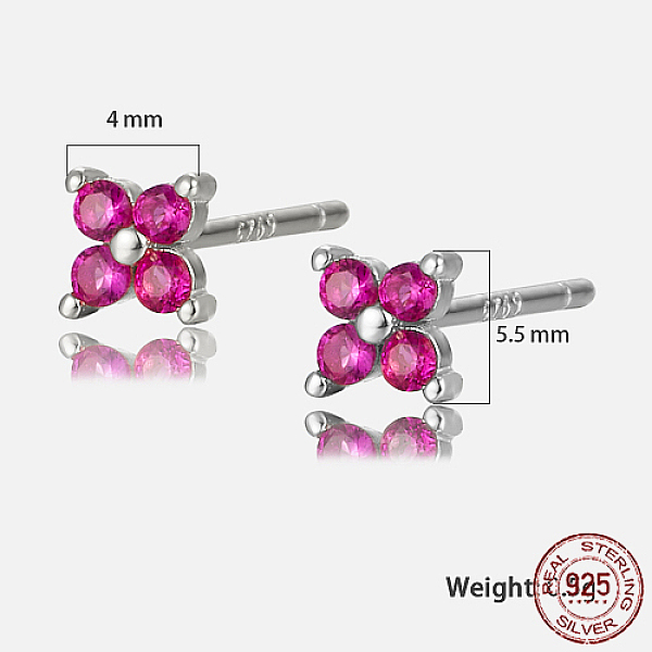 Boucles d'oreilles en forme de fleur en argent sterling plaqué rhodium et platine