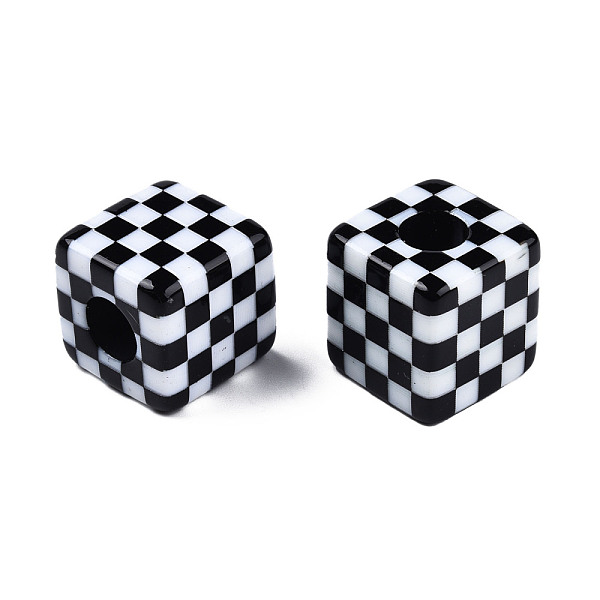

PandaHall Opaque Resin European Beads, Large Hole Beads, Cube with Tartan Pattern, Black, 20x20x20mm, Hole: 9mm Resin Cube Black
