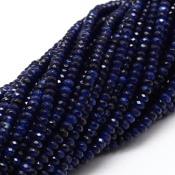 

PandaHall Dyed Natural Malaysia Jade Rondelle Beads Strands, Faceted, Dark Blue, 4x2~3mm, Hole: 1mm, about 115pcs/strand, 14 inch Malaysia...