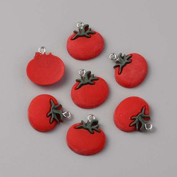 

PandaHall Opaque Resin Pendants, Tomato Charm, with Platinum Tone Alloy Loops, Red, 21.5x19.5x5mm, Hole: 2mm Alloy+Resin Vegetables Red
