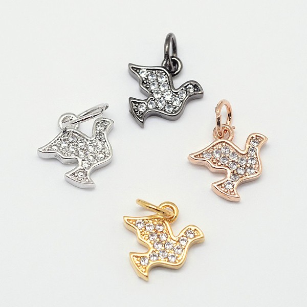 CZ Brass Micro Pave Cubic Zirconia Bird Charms