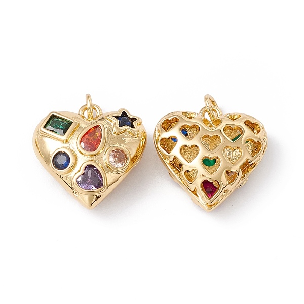

PandaHall Rack Plating Brass Micro Pave Colorful Cubic Zirconia Pendants, with Jump Ring, Cadmium Free & Nickel Free & Lead Free, Hollow...