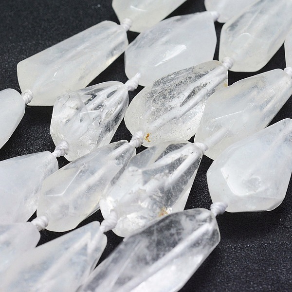 

PandaHall Natural Quartz Crystal Beads Strands, Faceted, teardrop, 26~41x12~20mm, Hole: 2mm, about 10~11pcs/strand, 15.7 inch(40cm) Quartz..., White